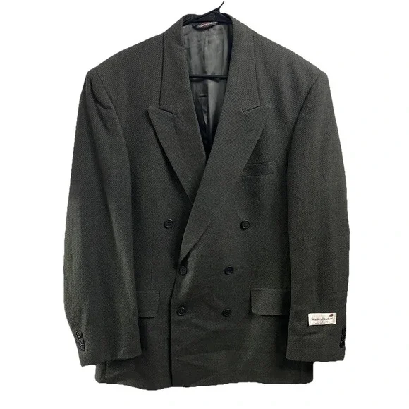Vintage‎ Stanley Blacker Men Dark Gray Blazer Sport Coat 100% Worsted Wool 42R